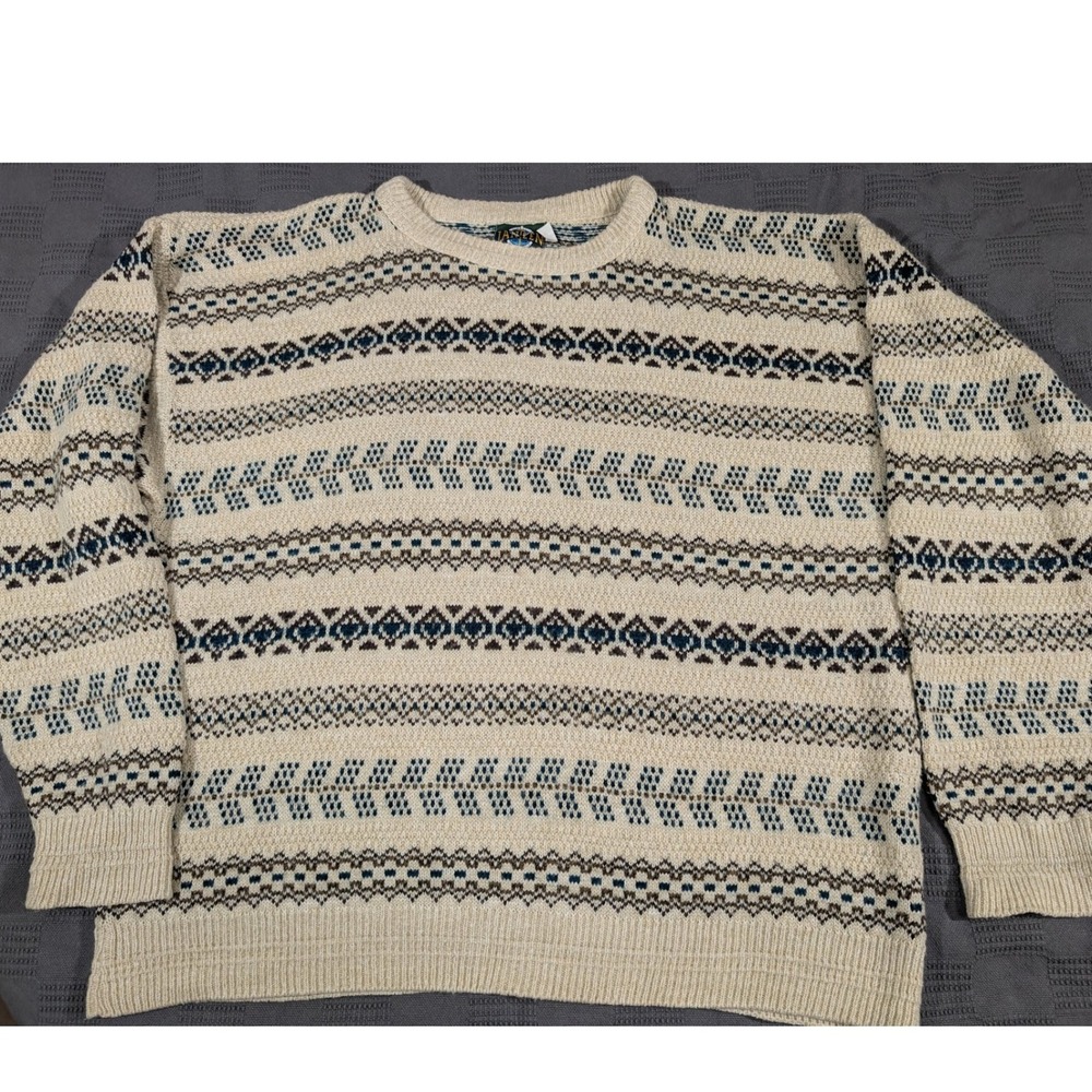 Vintage Jantzen Mens 2X Big Fair Isle Geometric Knit Sweater Made in USA